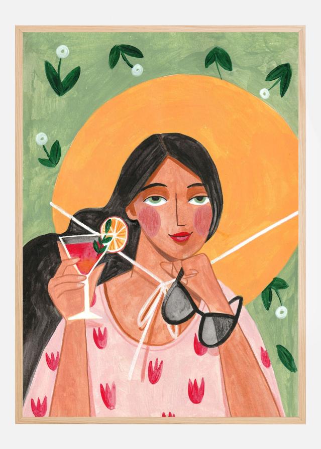 Abstract Modern Bohemian Woman with Cocktail Plakāts