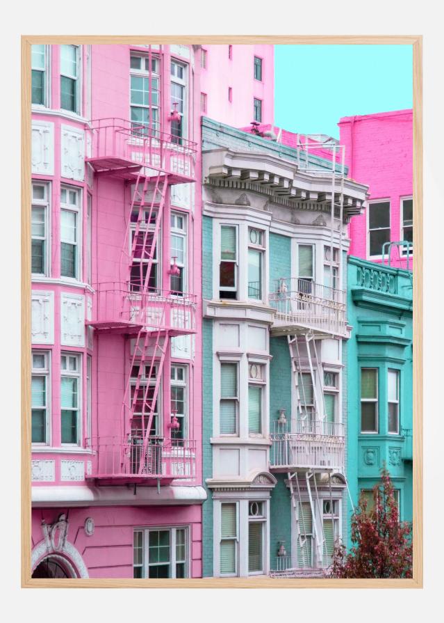Pink and Blue Row Houses in San Francisco Plakāts