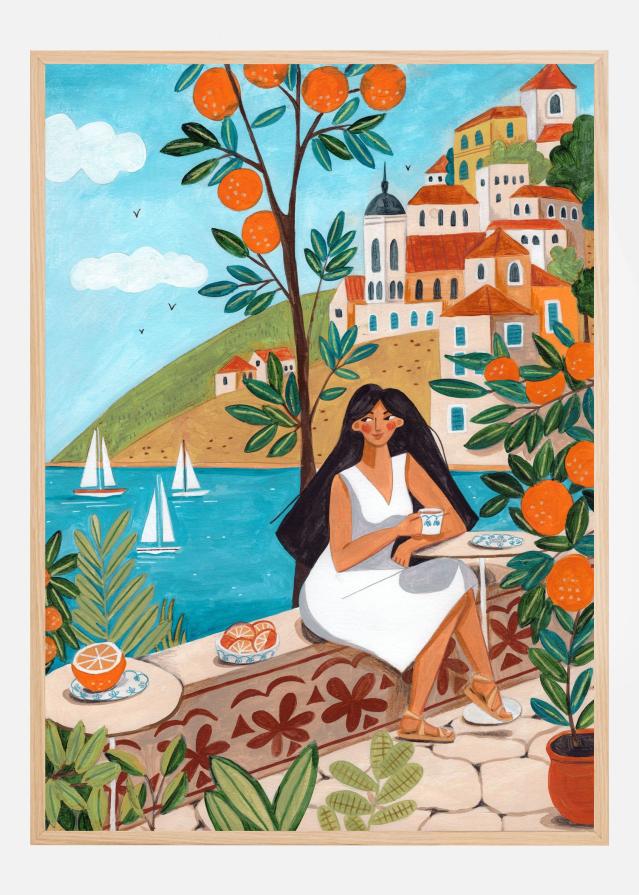 Travel woman in Mediterranean coast Plakāts