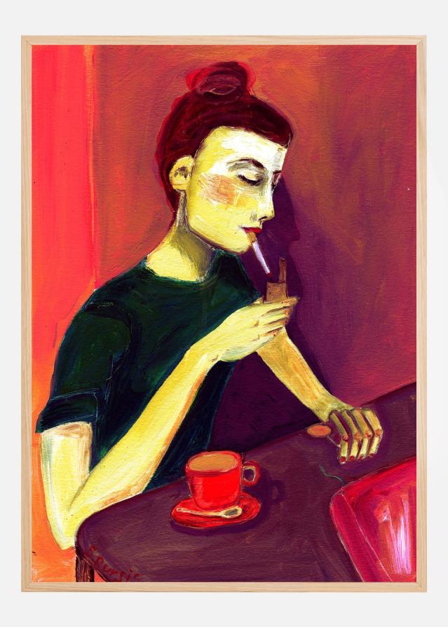 Lady lighting cigarette Plakāts