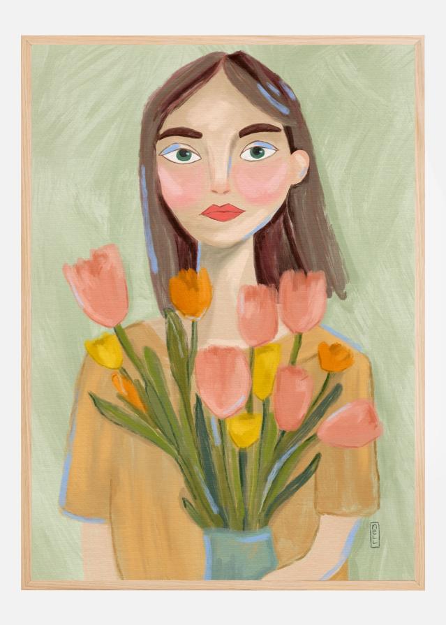 A Girl with Tulips Plakāts