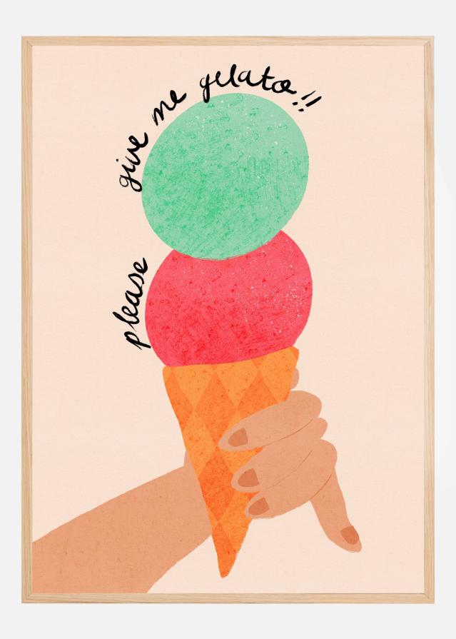 Please Give Me Gelato Ice Cream Typography Strawberry and Mint Plakāts