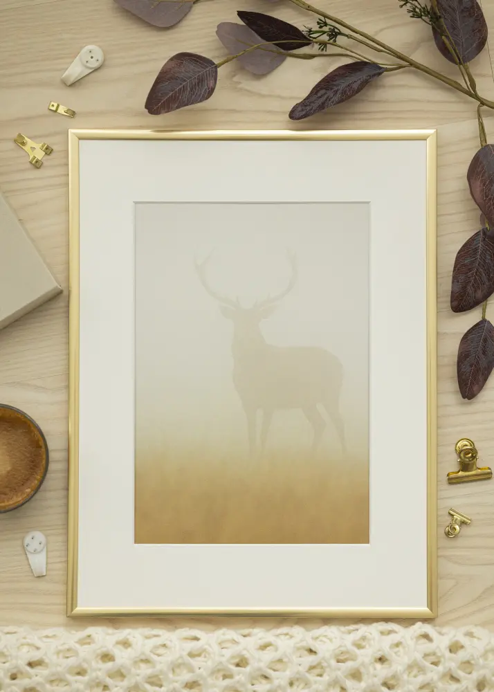 Rāmis New Lifestyle Shiny Gold 40x50 cm - Paspartū Balts 12x16 inches