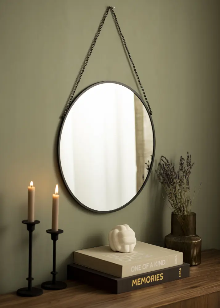 Apaļš Spogulis Modern Melns 50 cm Ø