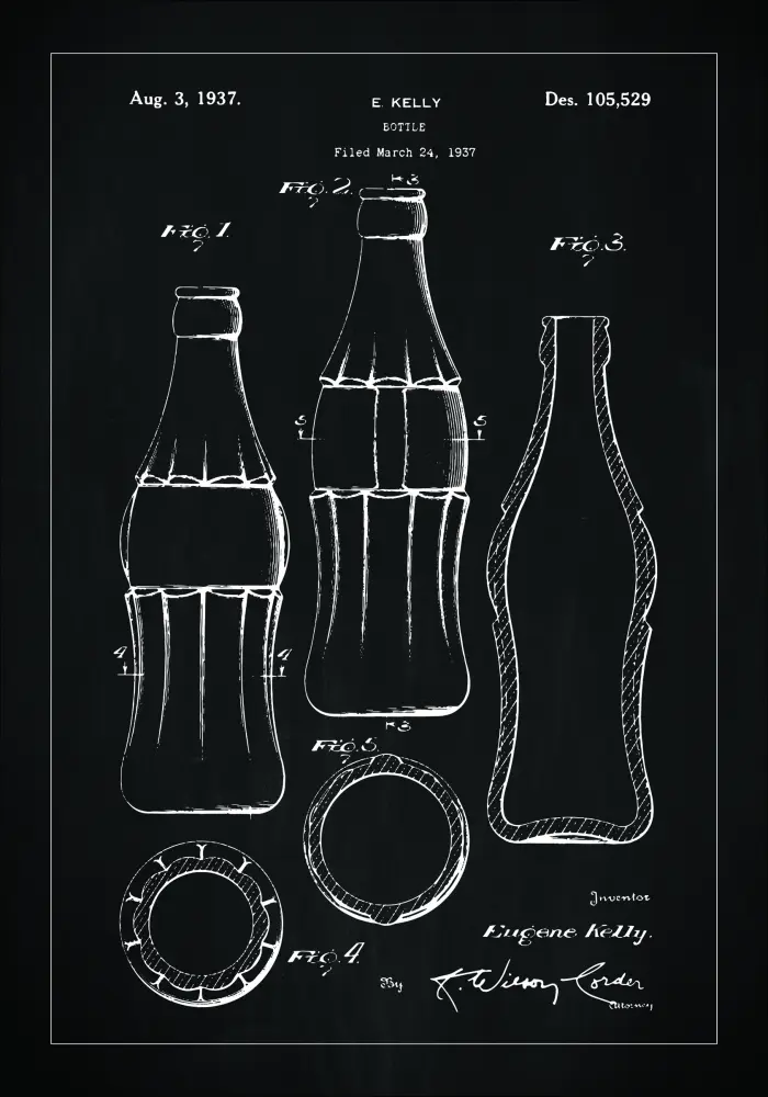 Patenta rasējums - Coca Cola - Melns Plakāts