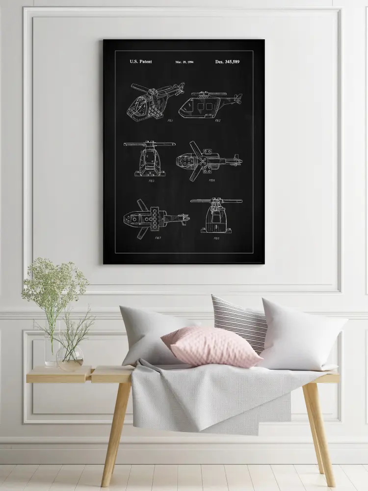 Patent Print - Lego Helicopter - Black Plakāts