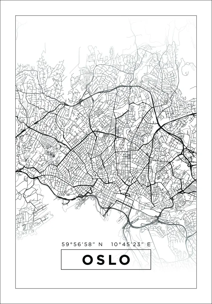 Karte - Oslo - Balts Plakāts