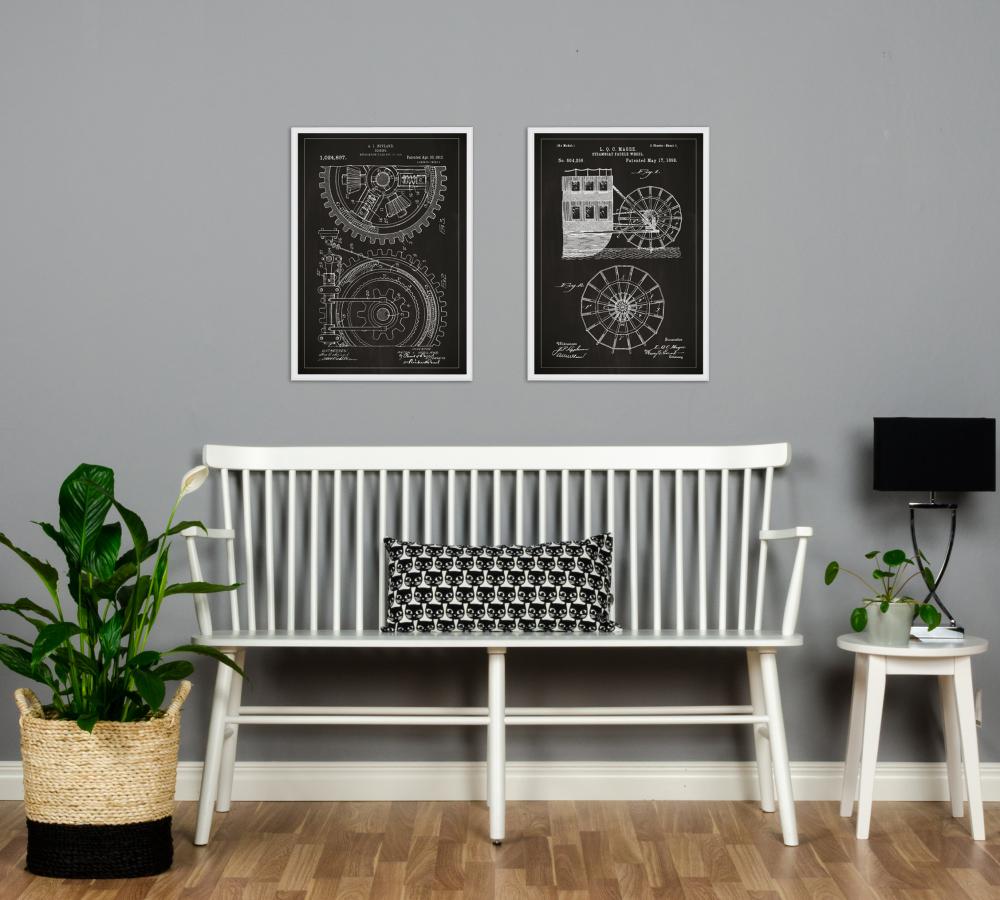 Patenta rasējums - Zobrati - Melns Plakāts