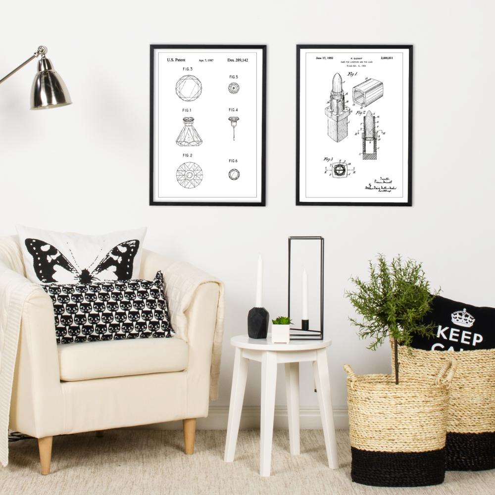 Patenta rasējums - Lūpukrāsa - Balts Plakāts