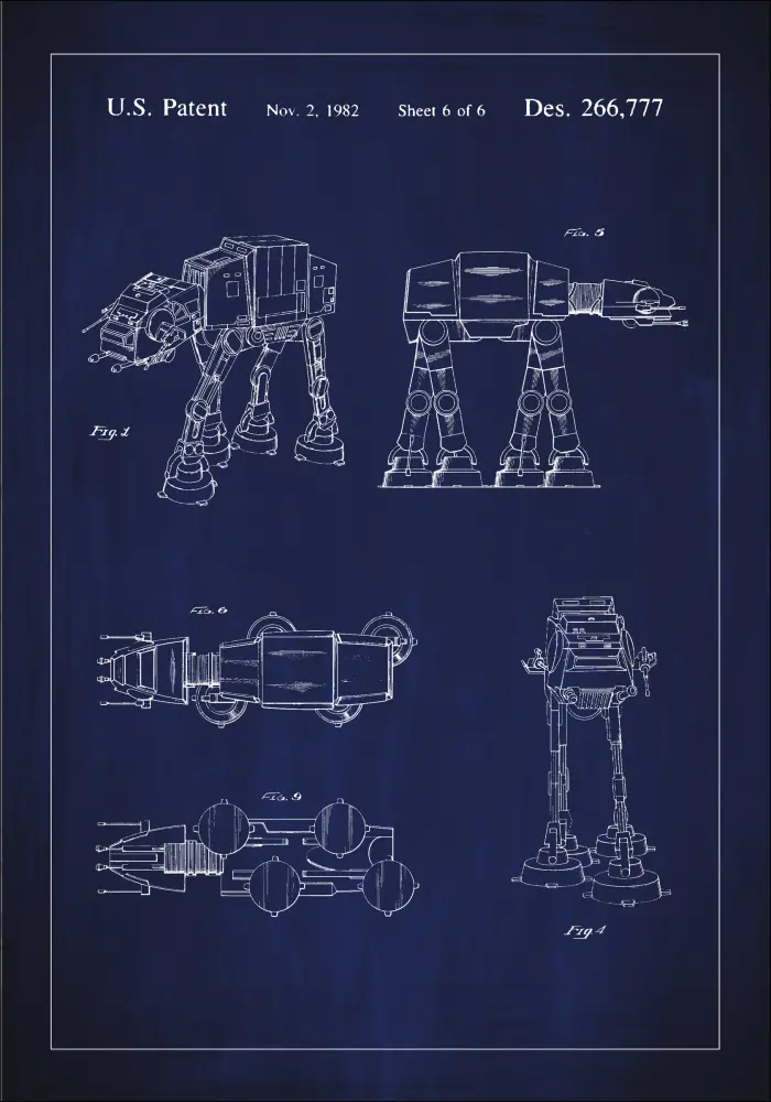 Patenta rasējums - Star Wars - Walker - Zils Plakāts