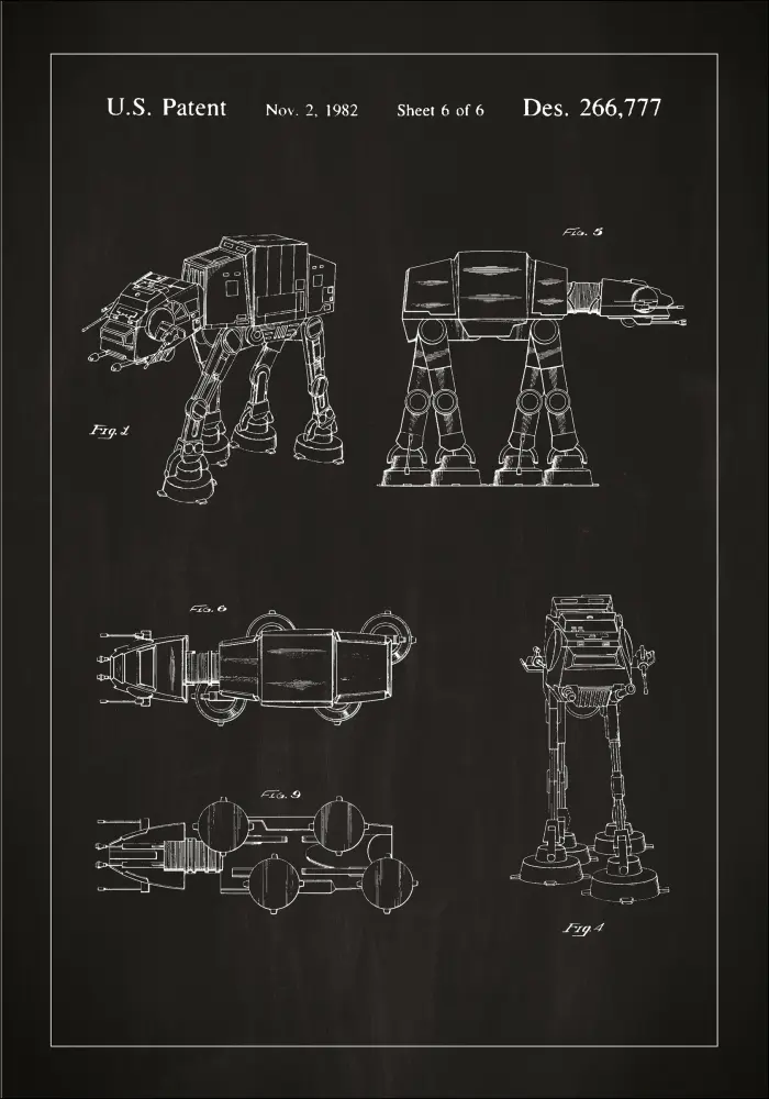 Patenta rasējums - Star Wars - Walker - Melns Plakāts