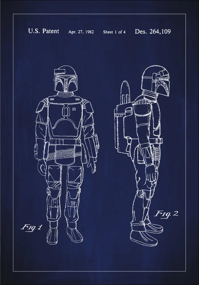 Patenta rasējums - Star Wars - Boba Fett - Zils Plakāts