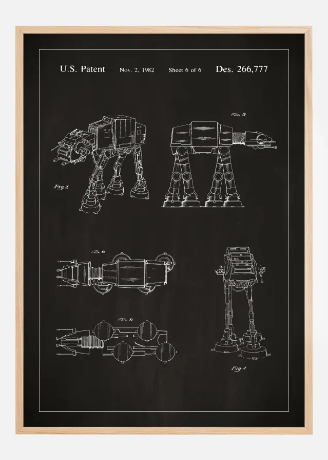 Patenta rasējums - Star Wars - Walker - Melns Plakāts