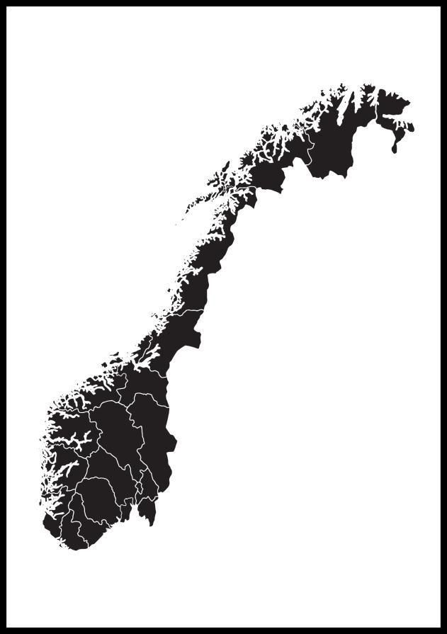 Karte - Norge - Melns Plakāts