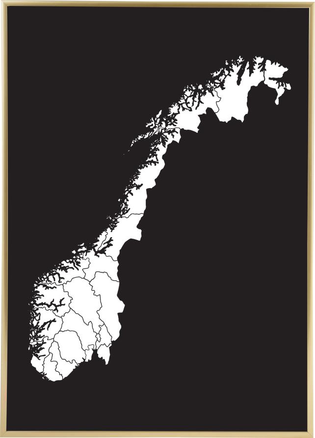 Karte - Norge - Balts Plakāts