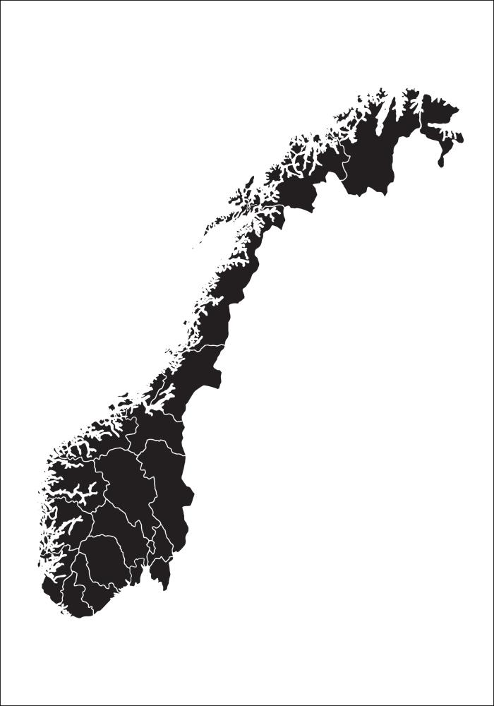 Karte - Norge - Melns Plakāts