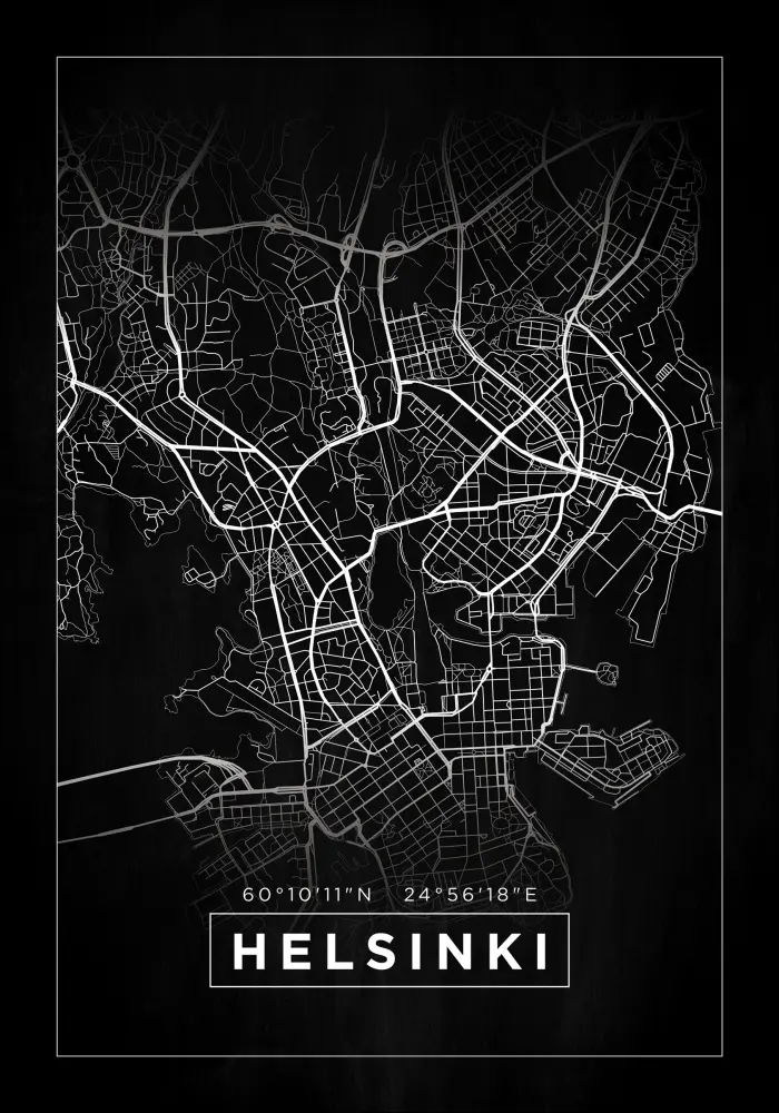 Karte - Helsinki - Melns Plakāts