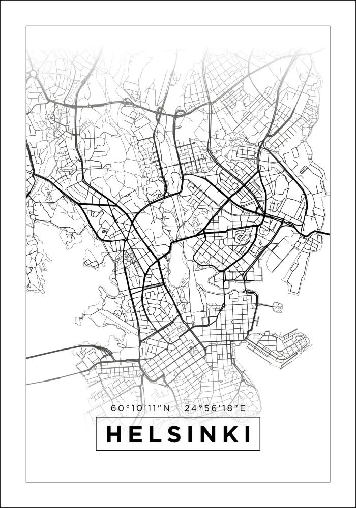 Karte - Helsinki - Balts Plakāts