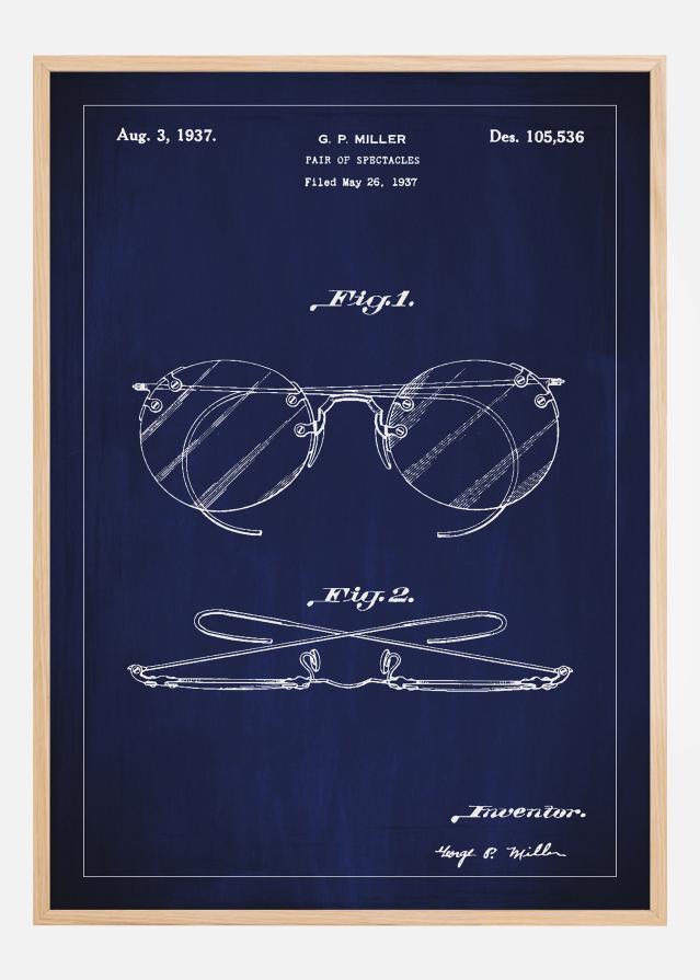 Patenta rasējums - Brilles A - Zils Plakāts