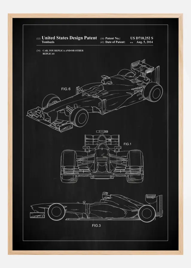 Patent Print - Formula 1 Racing Car - Black Plakāts