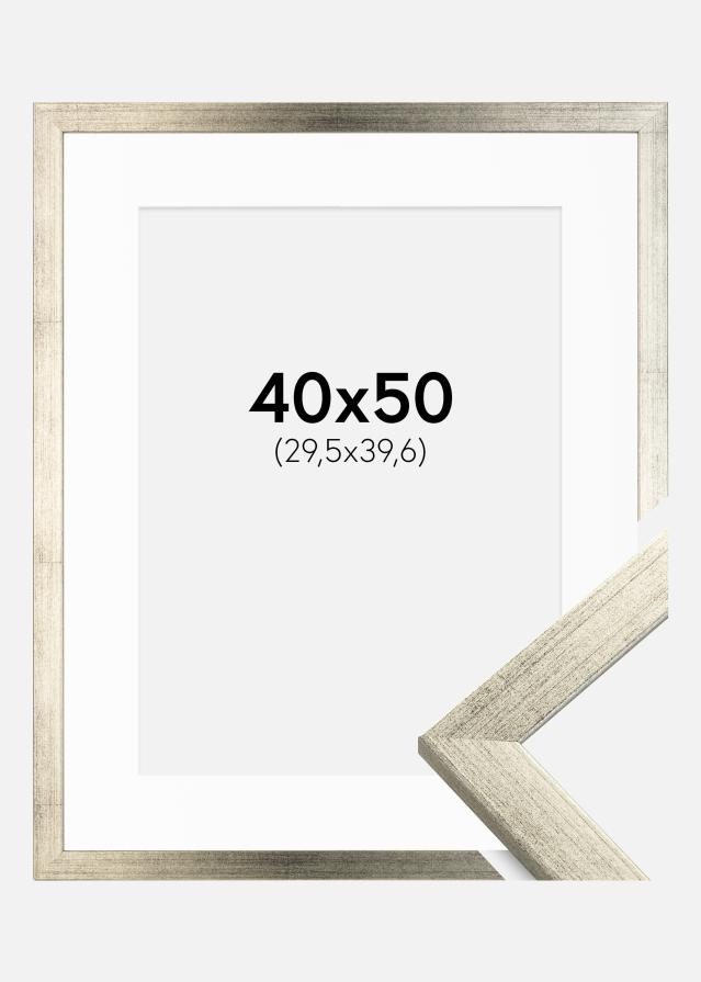 Rāmis Estētisks Sudrabs 40x50 cm - Paspartū Balts 12x16 inches
