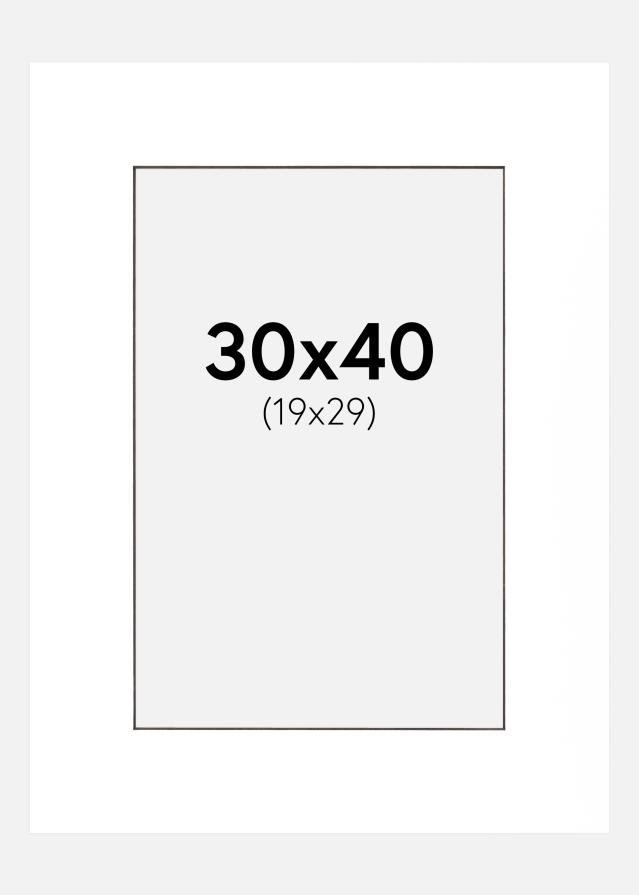 Paspartū Balts Melna krāsota maliņa 30x40 cm (19x29 cm)