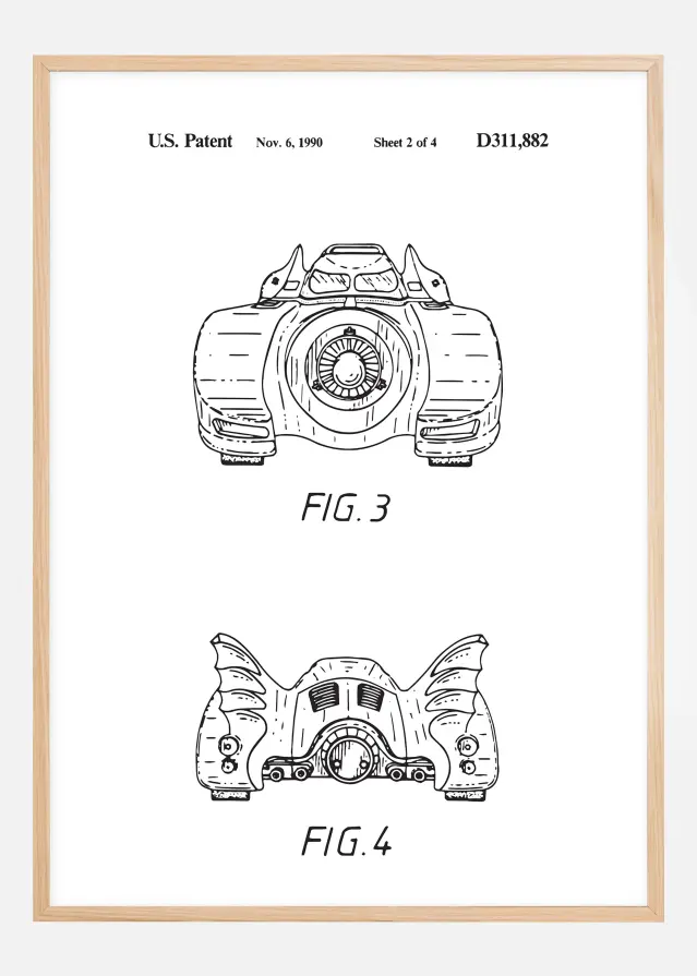 Patenta rasējums - Batman - Batmobile 1990 II Plakāts