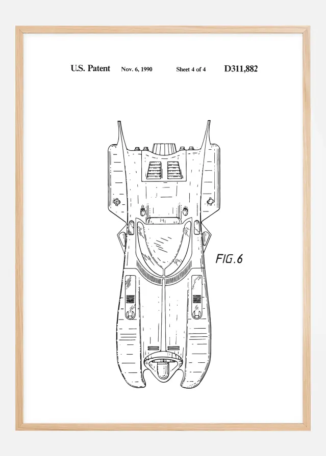 Patenta rasējums - Batman - Batmobile 1990 IIII Plakāts
