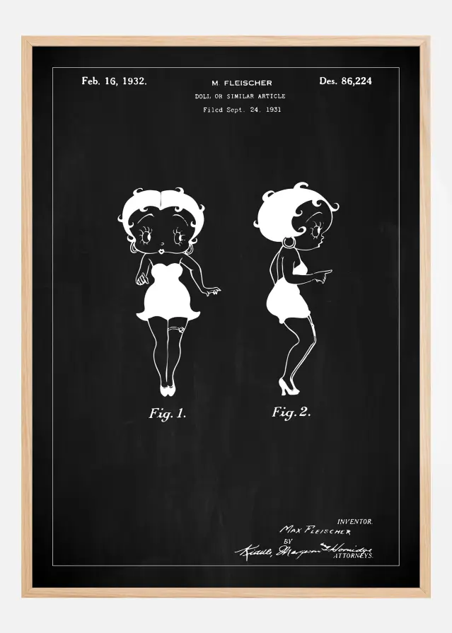 Patenta rasējums - Betty Boop - Melns Plakāts