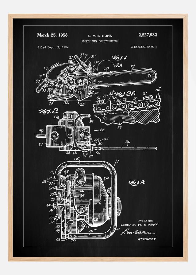 Patent Print - Chain Saw - Black Plakāts