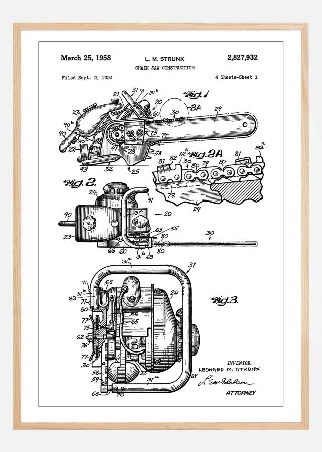 Patent Print - Chain Saw - White Plakāts