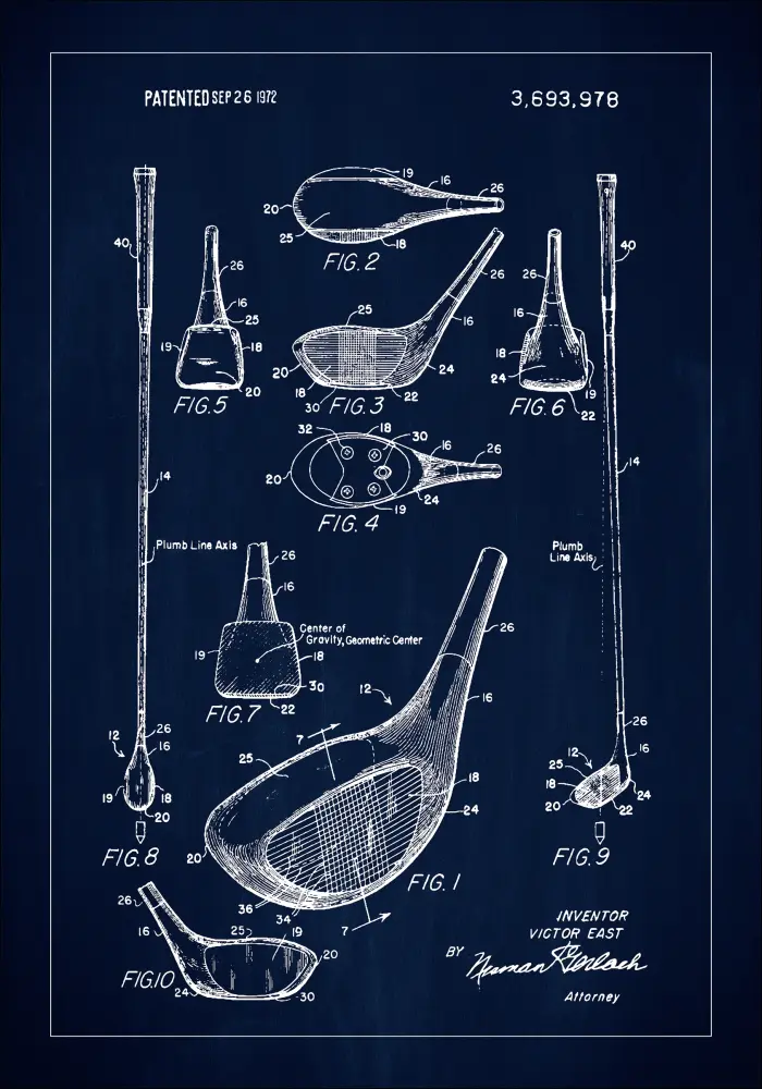 Patent Print - Golf Club - Blue Plakāts