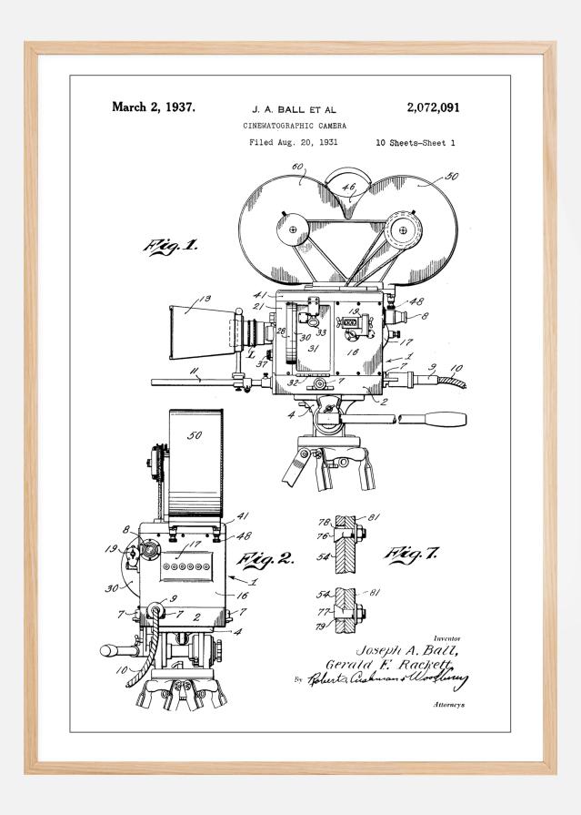 Patent Print - Cinematic Camera - White Plakāts