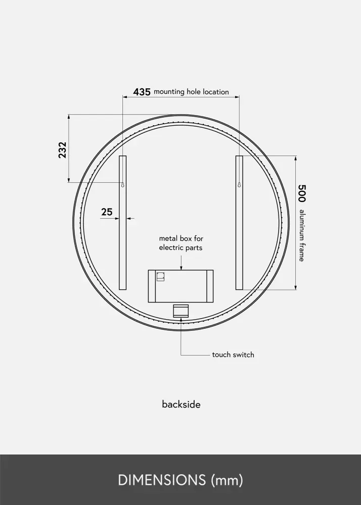 KAILA Spogulis Circle LED Melns 80 cm Ø