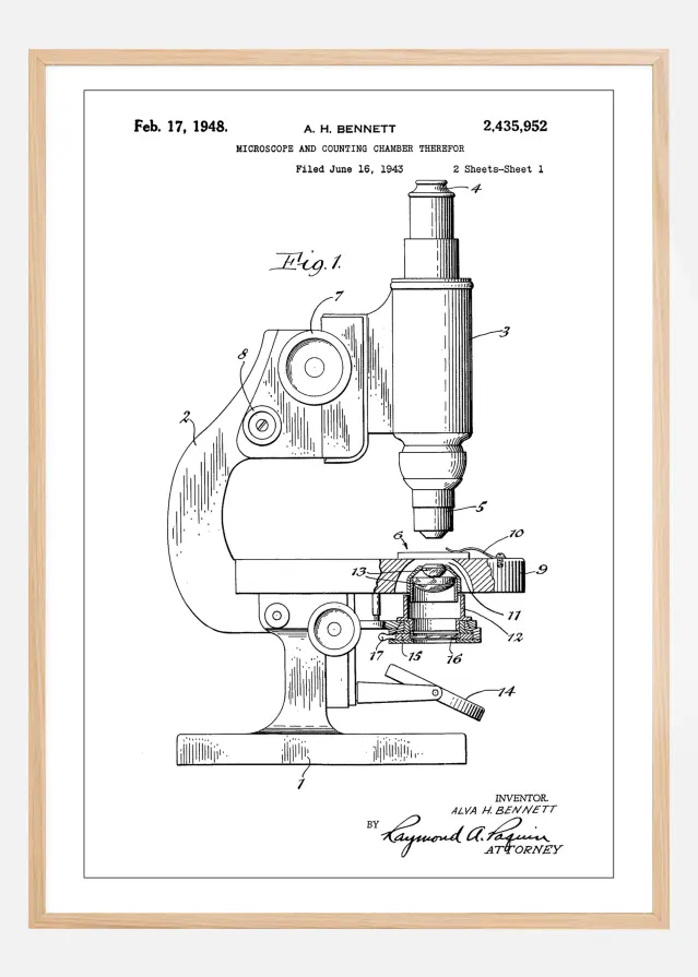 Patent Print - Microscope - White Plakāts
