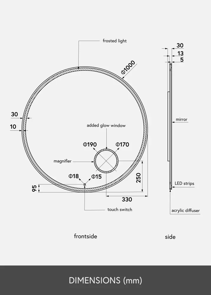 KAILA Spogulis Circular Magnifying LED 100 cm Ø