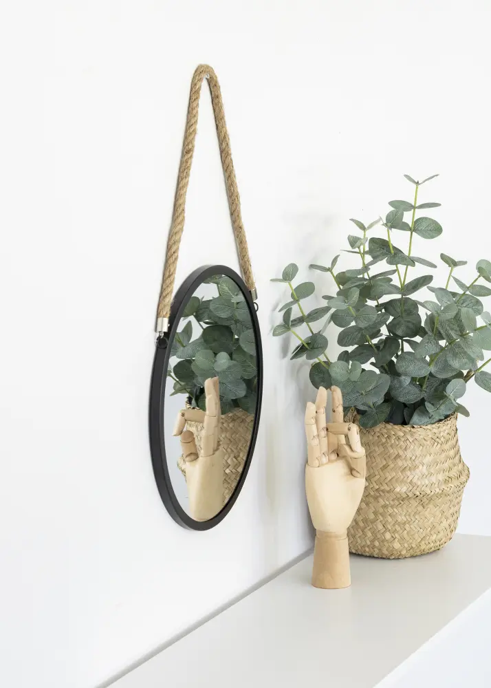 KAILA Apaļš Spogulis Rope - Melns 30 cm Ø