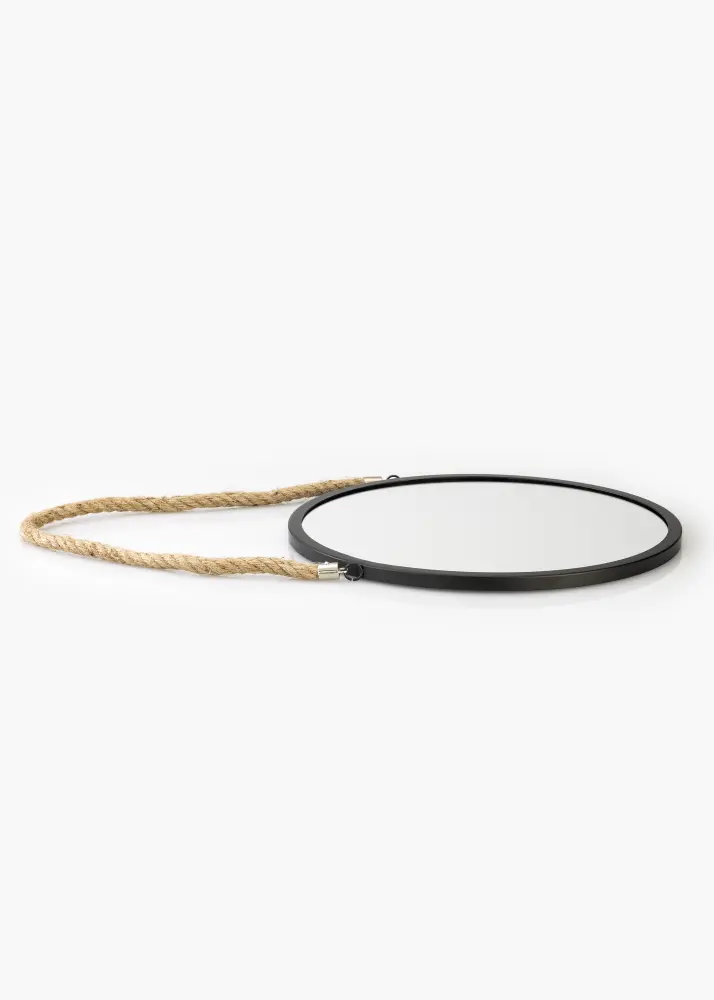 KAILA Apaļš Spogulis Rope - Melns 30 cm Ø