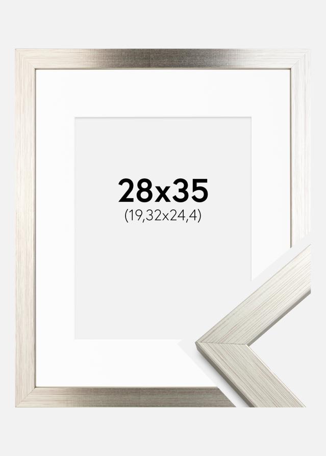 Rāmis Sudrabs Wood 28x35 cm - Paspartū Balts 8x10 inches