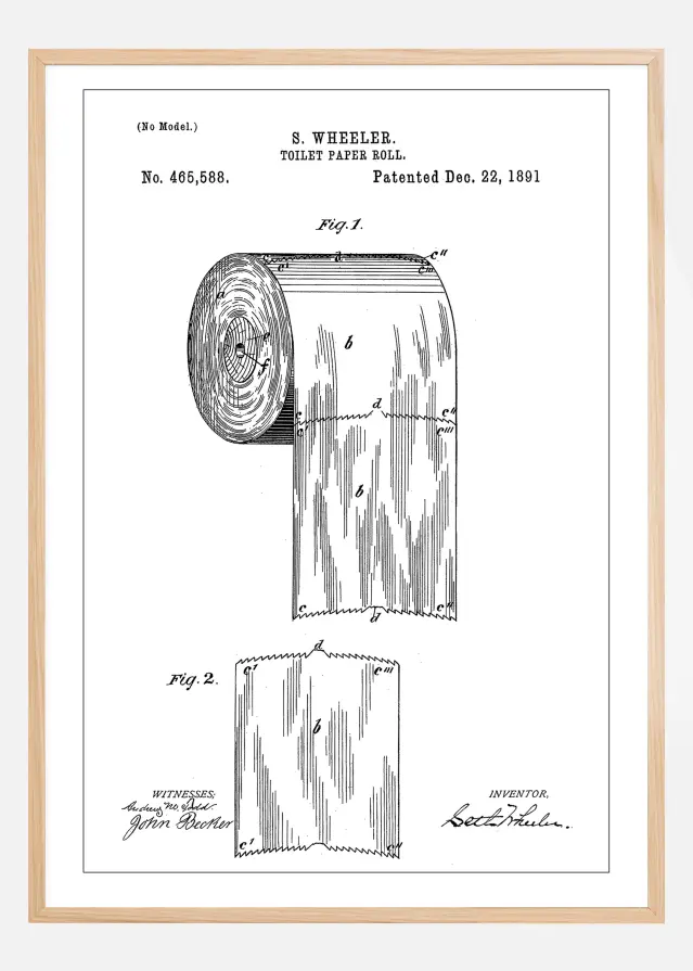 Patent Print - Toilet Paper Roll - White Plakāts