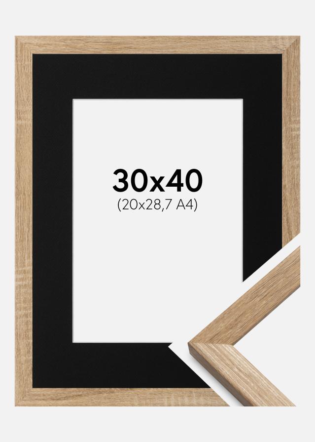 Rāmis Fiorito Gaišs Ozols 30x40 cm - Paspartū Melns 21x29,7 cm (A4)