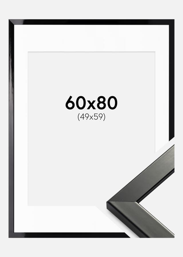 Rāmis Uppsala Melni spīdīgs rāmis 60x80 cm - Paspartū Balts 50x60 cm