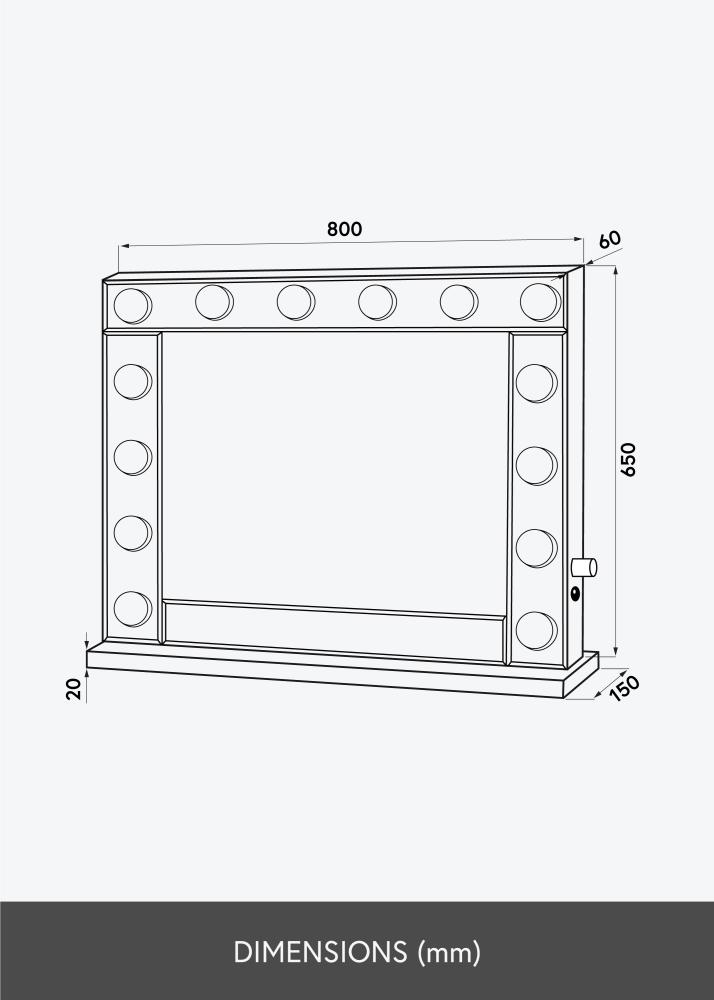 KAILA Kosmētikas spogulis Hollywood 14 E27 Sudrabs 80x65 cm