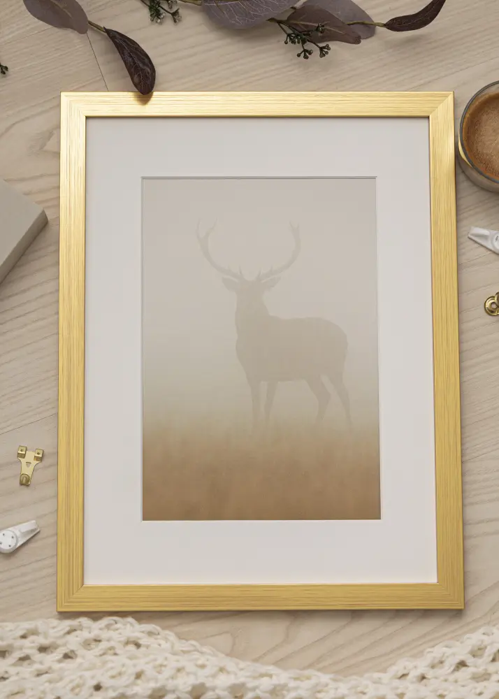 Rāmis Gold Wood 24x30 cm - Paspartū Balts 6x8 inches