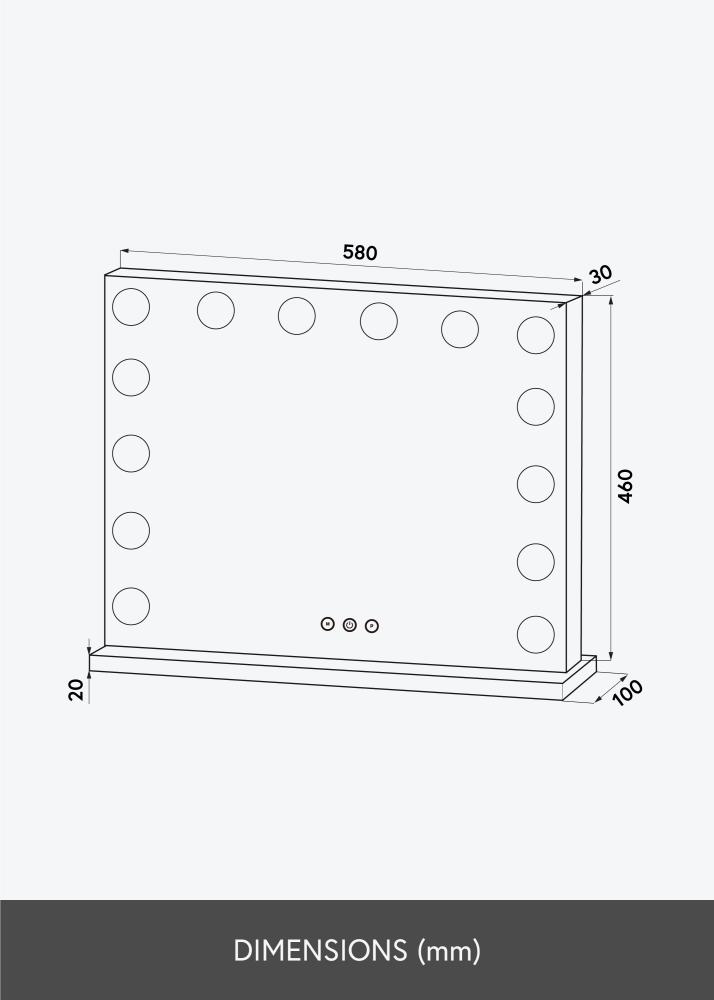 KAILA Kosmētikas spogulis Base LED 14 Melns 56x46 cm