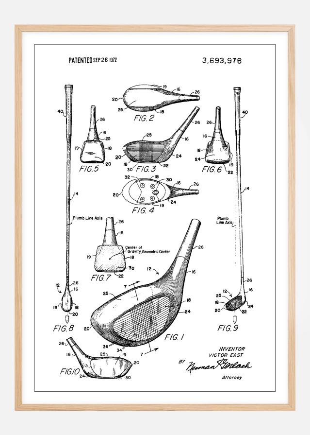 Patent Print - Golf Club - White Plakāts
