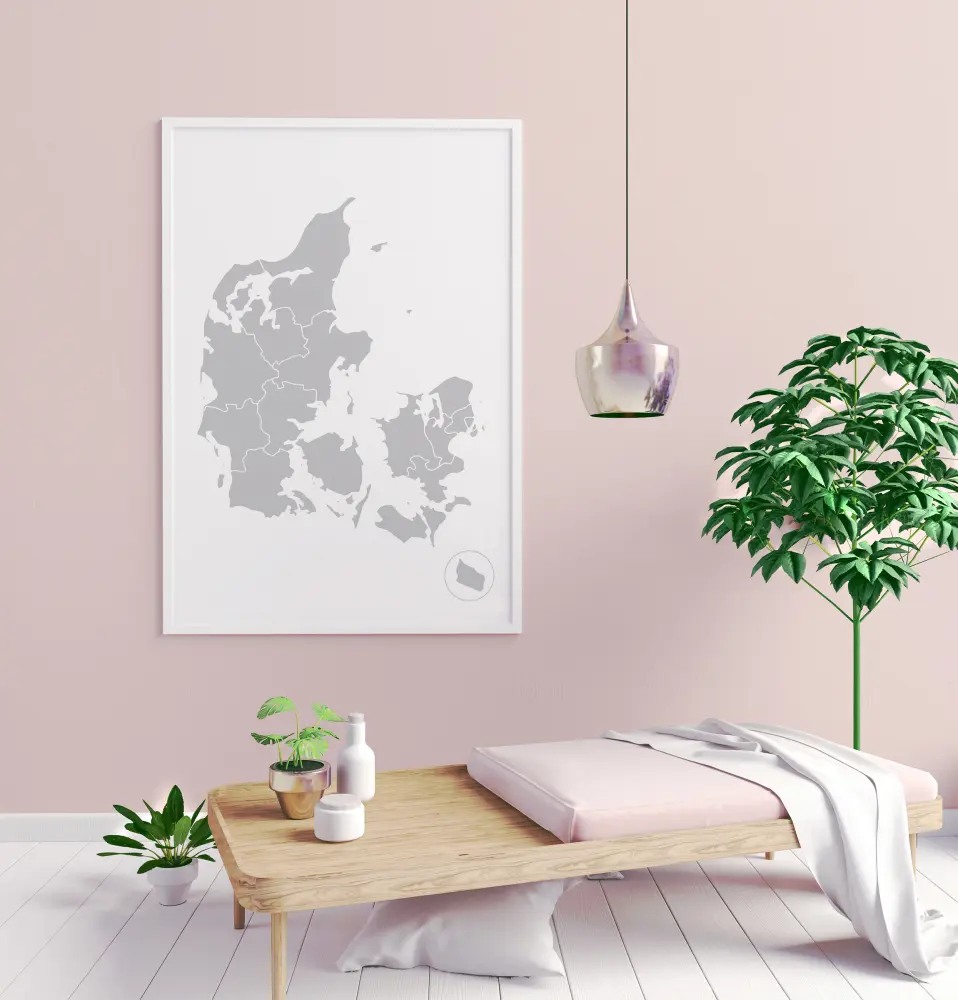 Karte - Danmark - Pelēks Plakāts