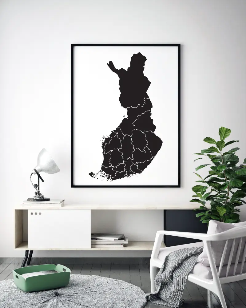 Karte - Finland - Melns Plakāts