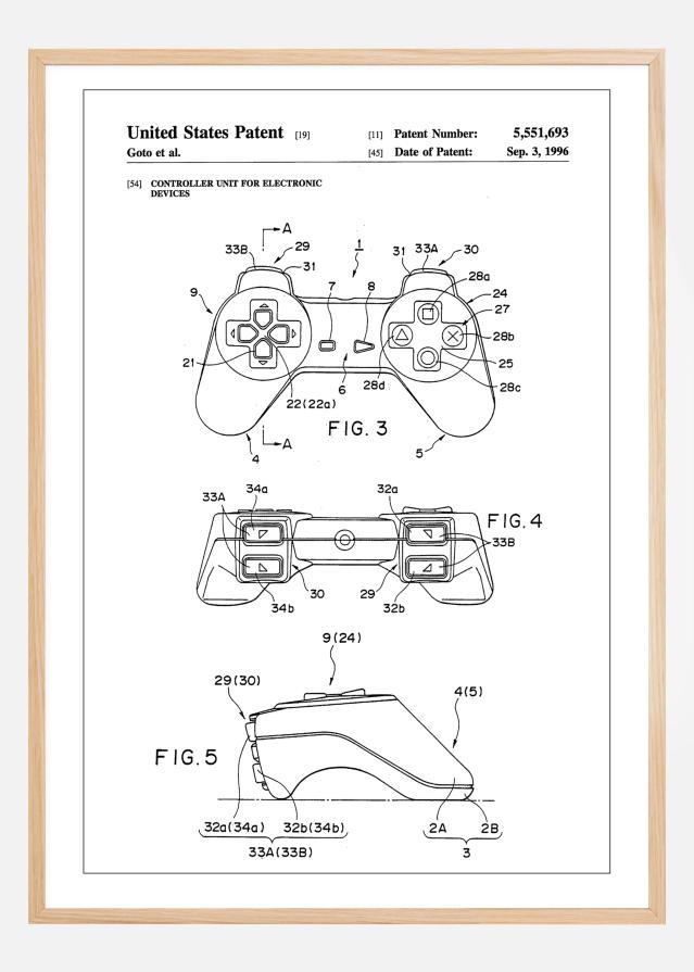 Patent Print - Game Controller II - White Plakāts