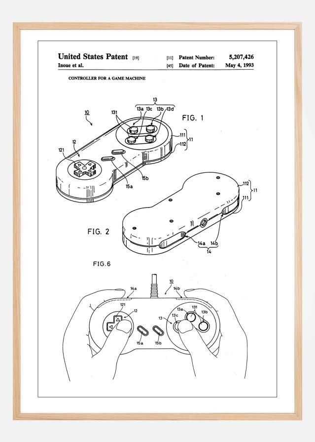 Patent Print - Game Controller I - White Plakāts